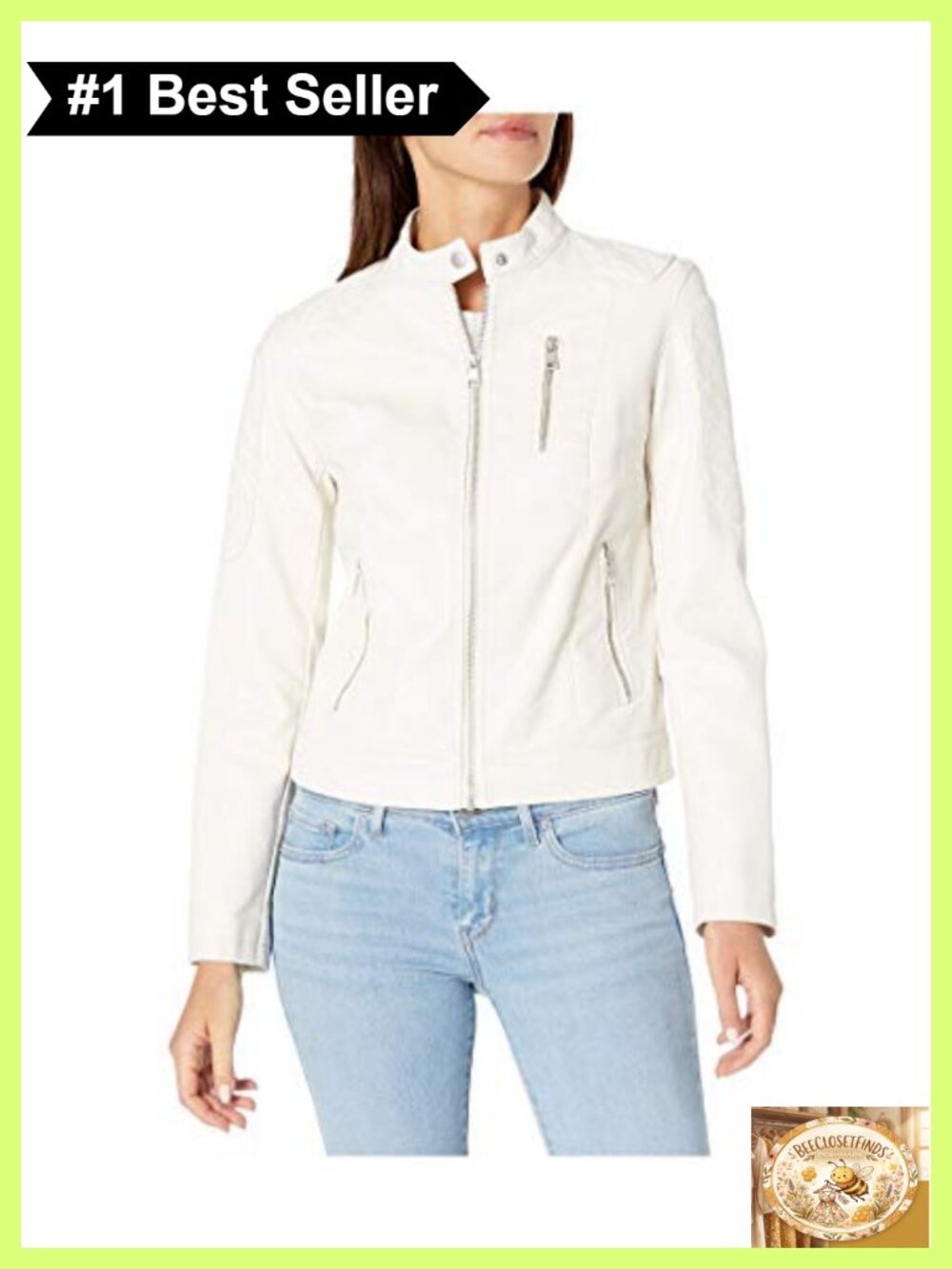 Faux Leather Motocross Racer Jacket Zip Front Band Collar Moto